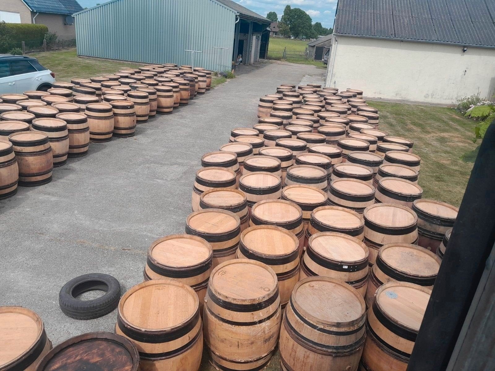 Eiken regentonnen en plantenbakken van WIJNVATEN.Div.maten., 150 liter of meer, Ophalen, Zo goed als nieuw, Hout