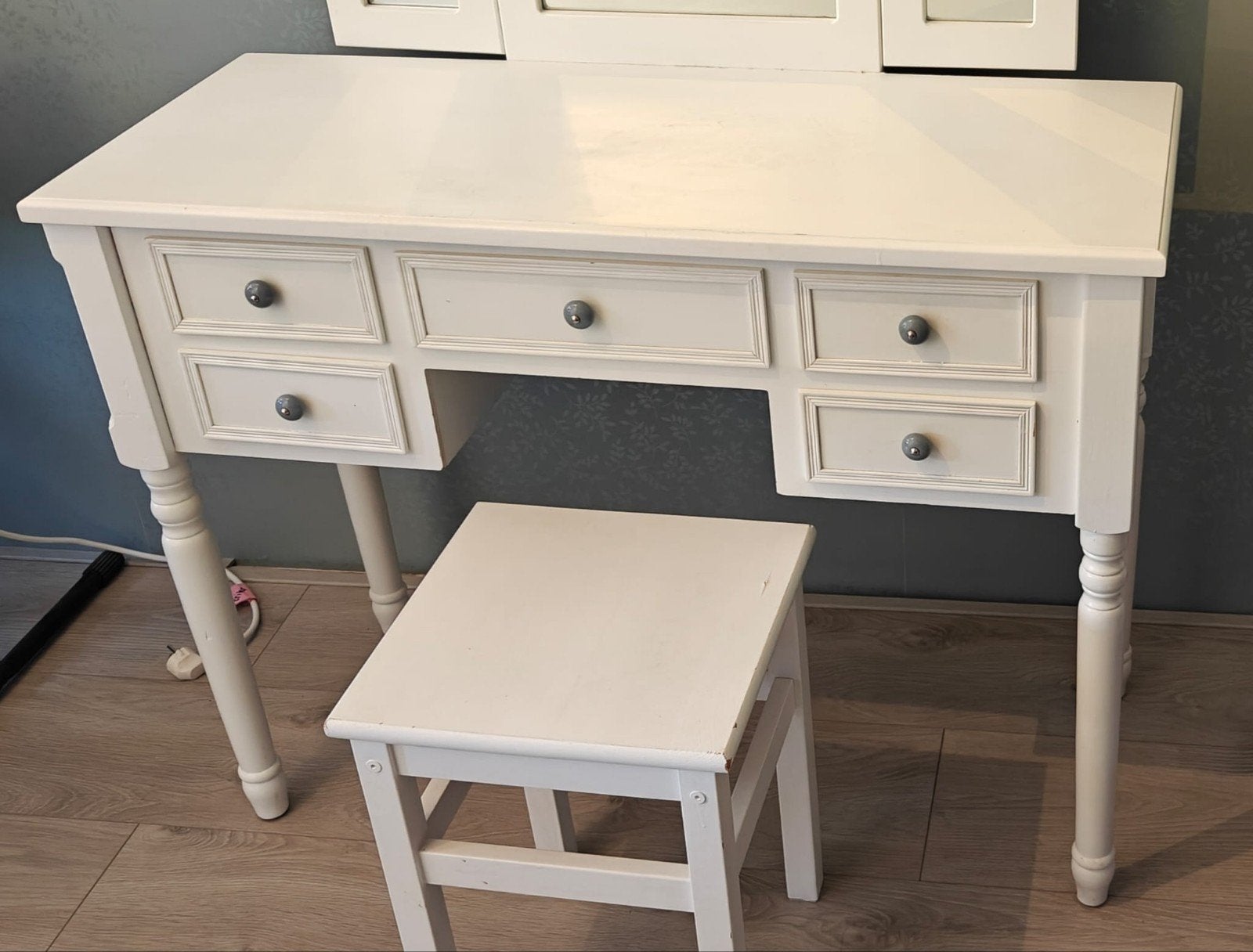 Witte kaptafel met spiegel en krukje, Ophalen, Gebruikt, 100 tot 150 cm, 100 tot 150 cm