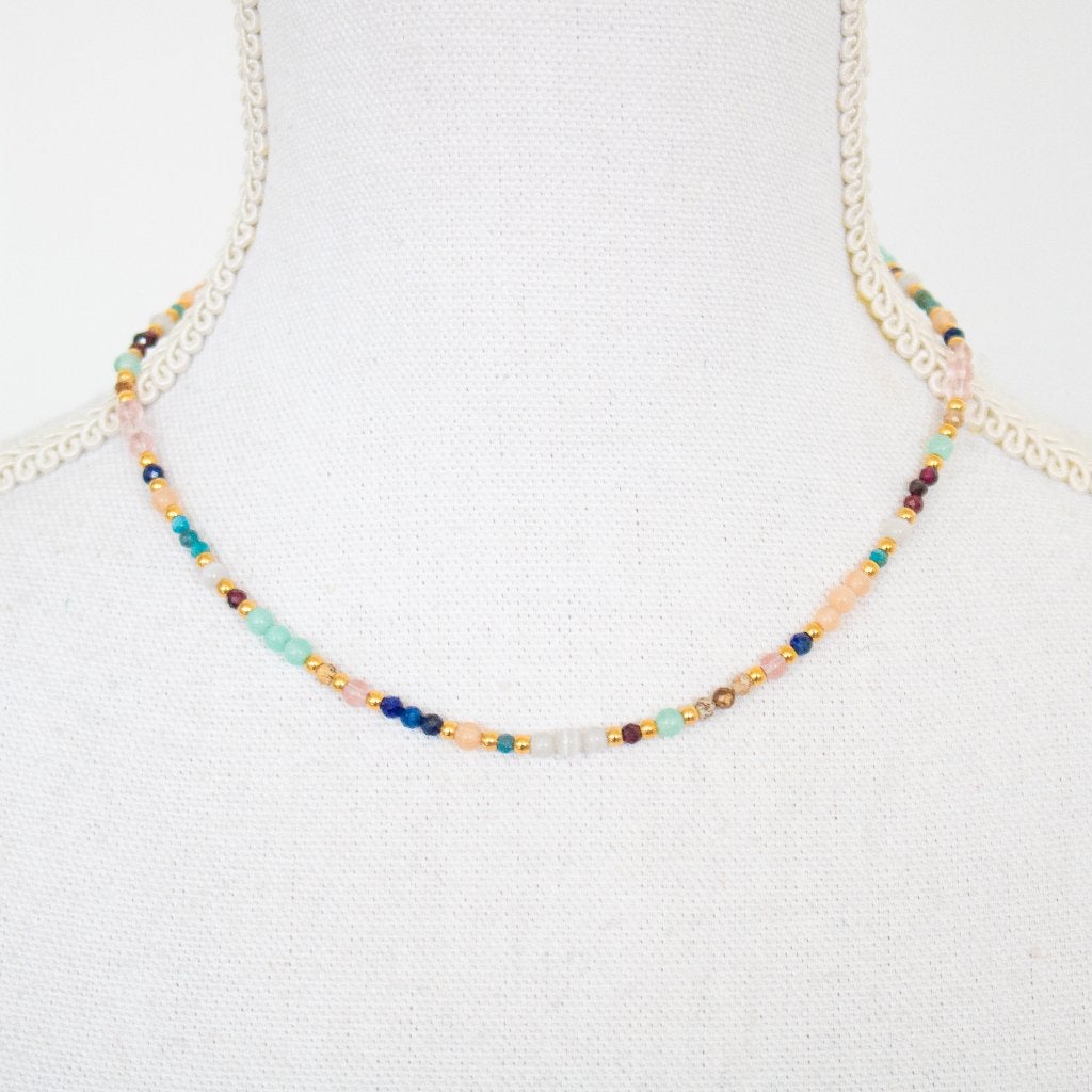 Ketting met edelstenen en cateye kralen, Blauw, Nieuw, Verstelbaar, Ophalen of Verzenden