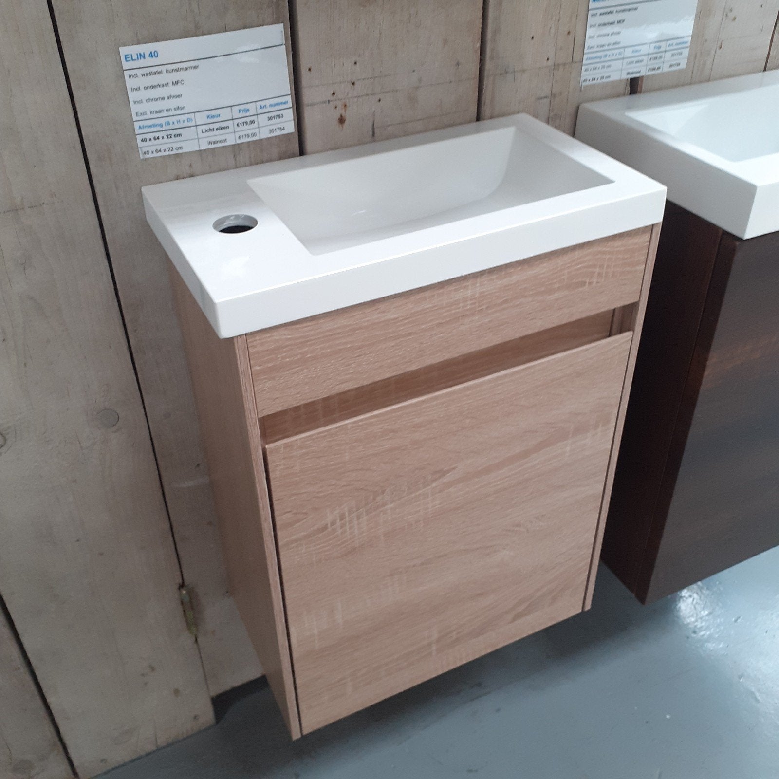 Toiletmeubel, licht eiken, wastafel + onderkast, Elin 40, Ophalen of Verzenden, Nieuw