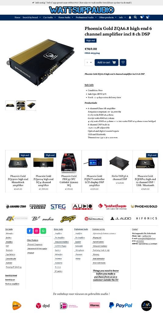 Phoenix Gold ZQA6.8 high end 6 kanaals DSP versterker, Auto diversen, Autospeakers, Hifi-Focus, Aalsmeerderweg 173 1432 CL, Aalsmeer