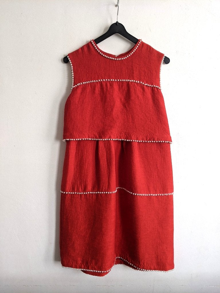 Rode jurk, Originele Edward Achour Paris mt 36, Maat 38/40 (M), Ophalen of Verzenden, Edward Achour Paris, Gedragen