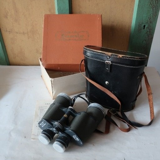 Verrekijker vintage 7 x 50 grijs retro met hoes en doos, Audio, Tv en Foto, Optische apparatuur | Verrekijkers, Gebruikt, Minder dan 8x