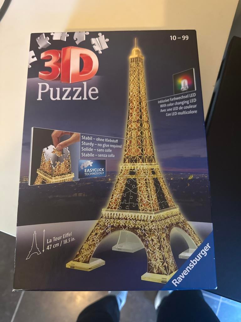 3D Puzzel Eiffeltoren met LED verlichting - Ravensburger, Ophalen of Verzenden, Meer dan 50 stukjes, Zo goed als nieuw, 6 jaar of ouder