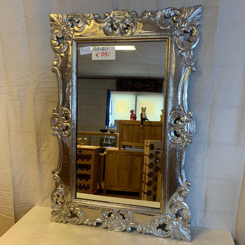 Barok spiegel - houten lijst zilver - 120 x 80 cm- TTM Wonen, TTM Wonen, Meubels – (Perzische) Tapijten en Woonaccessoires, Nieuw