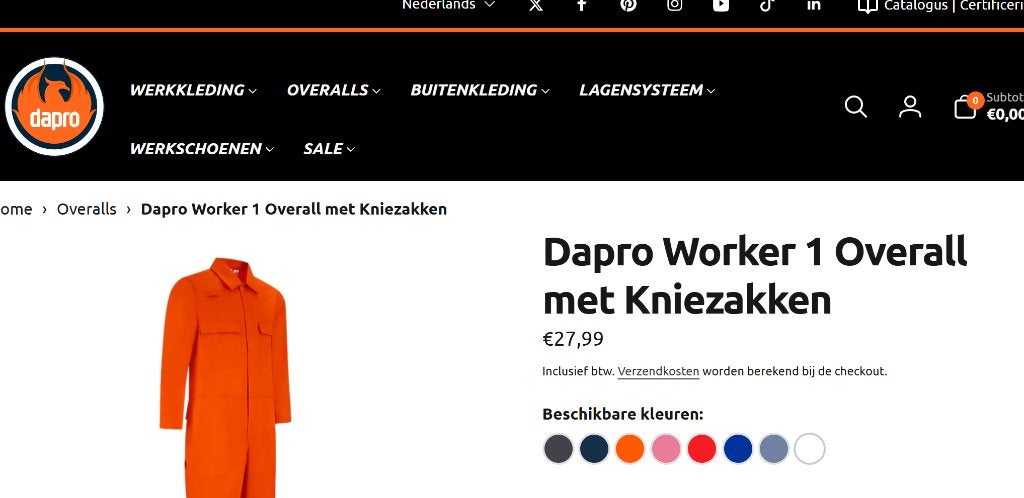 WK ORANJE Dapro Worker 1 Overall met Kniezakken MAAT 60, Ophalen of Verzenden, Nieuw, Overall, Dapro