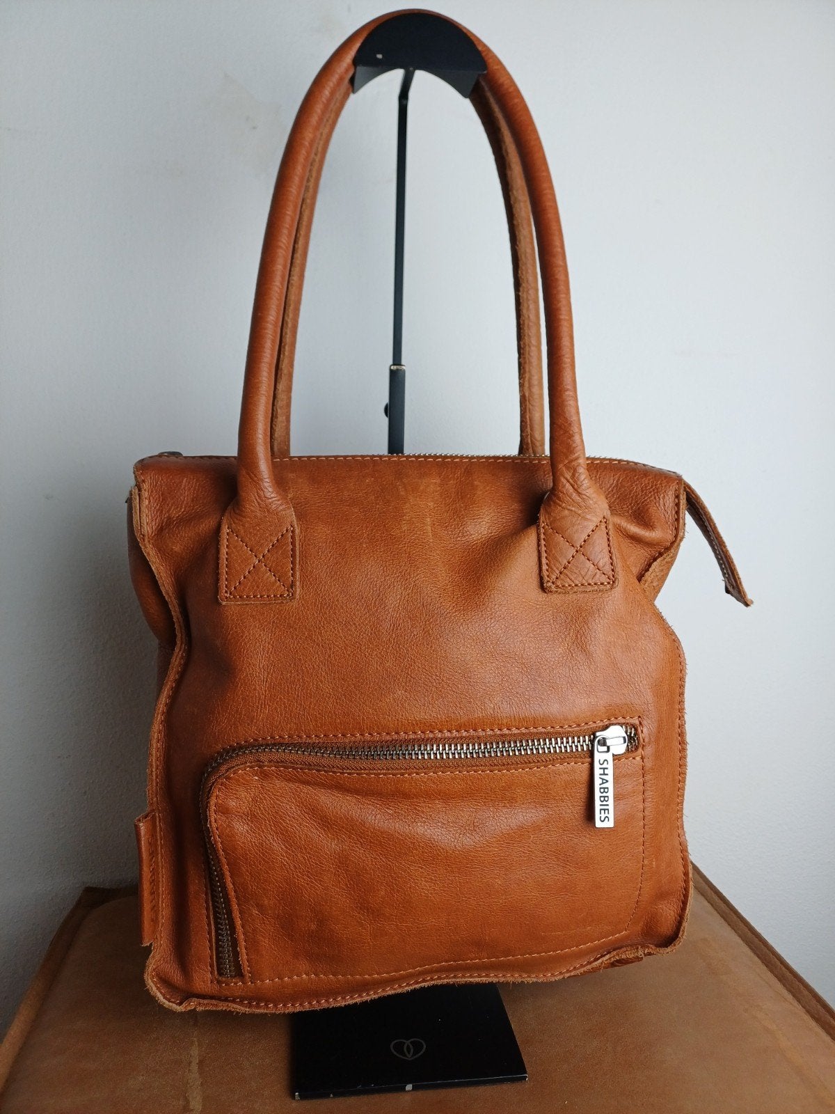 Cognac bruin leren schoudertas Shabbies, Ophalen of Verzenden, Bruin, Schoudertasje