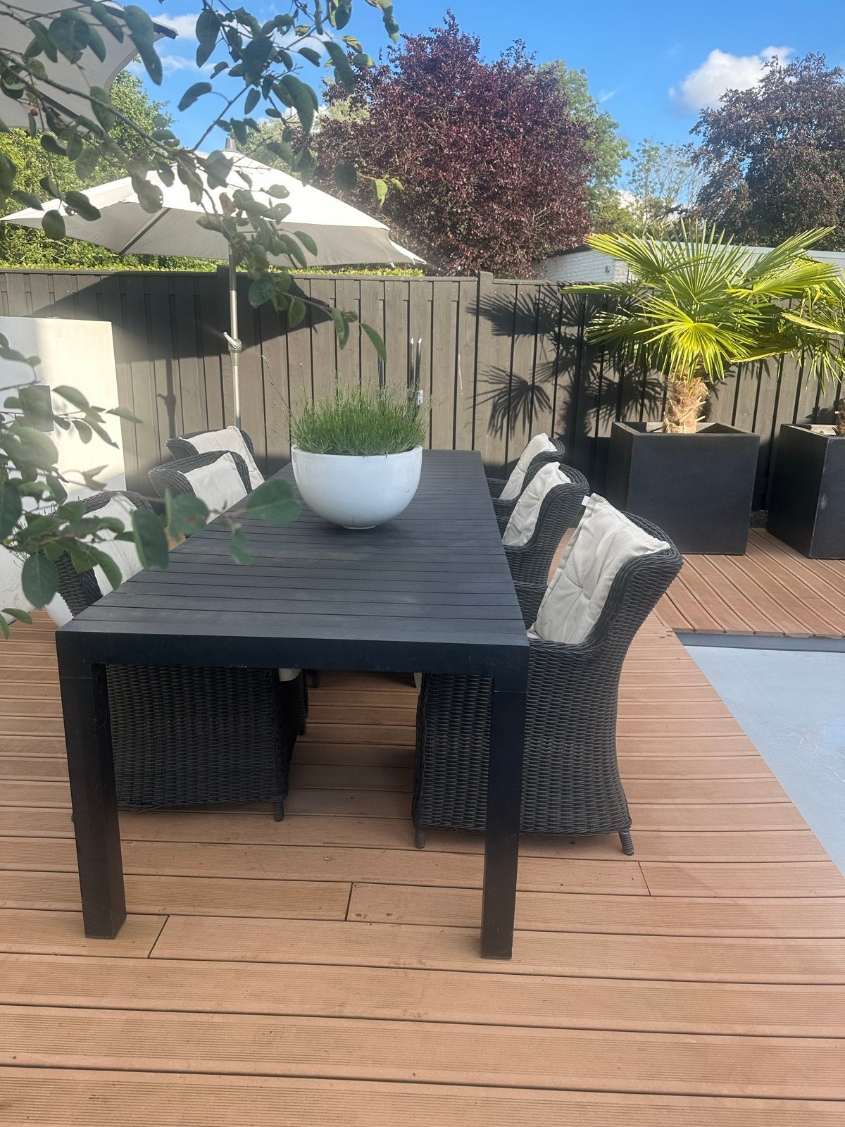 Uitschuifbare tuintafel 237-315 cm, ruimte voor 8 stoelen, Tuin en Terras, Tuintafels, Ophalen of Verzenden, Gebruikt, Rechthoekig