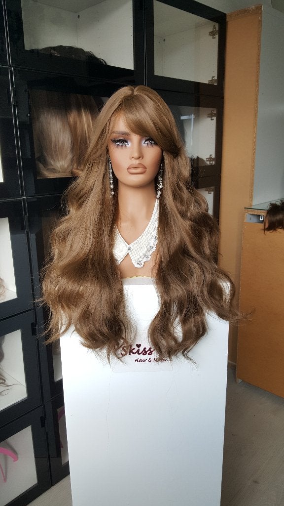 Pruik Pony/Lok: Gemêleerd midden bruin - Grove slag 75cm, Ophalen of Verzenden, Nieuw, Pruik of Haarverlenging
