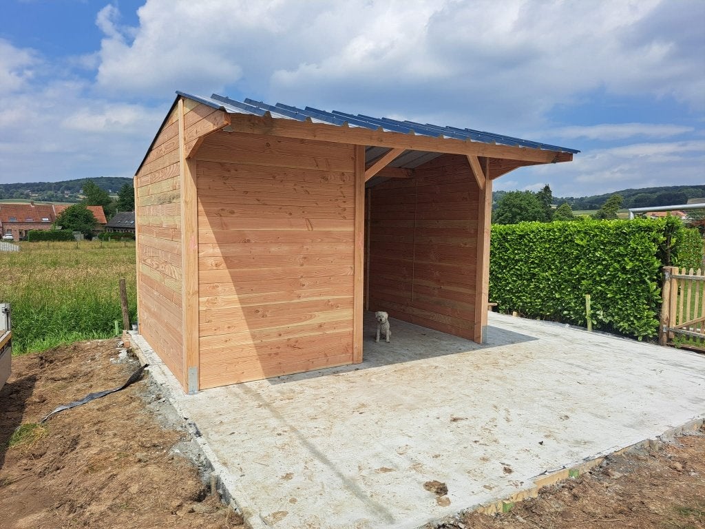 Schuilstal 3x4m + voorwand in massief Douglashout, Dieren en Toebehoren