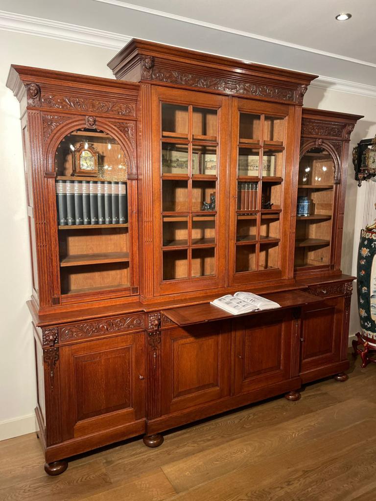 Grote antieke heren boekenkast met breekfront, Ophalen, 200 cm of meer, Westeinde 326, Antiekhandel Jansen BOF