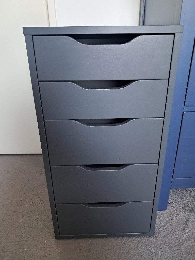 IKEA Alex ladeblok - Donkergrijs met 5 laden, Huis en Inrichting, Ophalen, Minder dan 50 cm, Gebruikt, 5 laden of meer