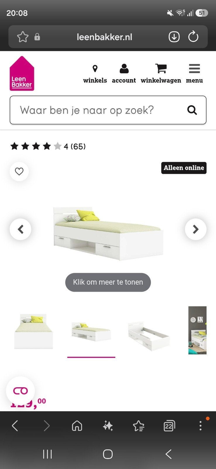 1 persoons bed wit Leen Bakker, Ophalen, 90 cm, Eenpersoons, Wit