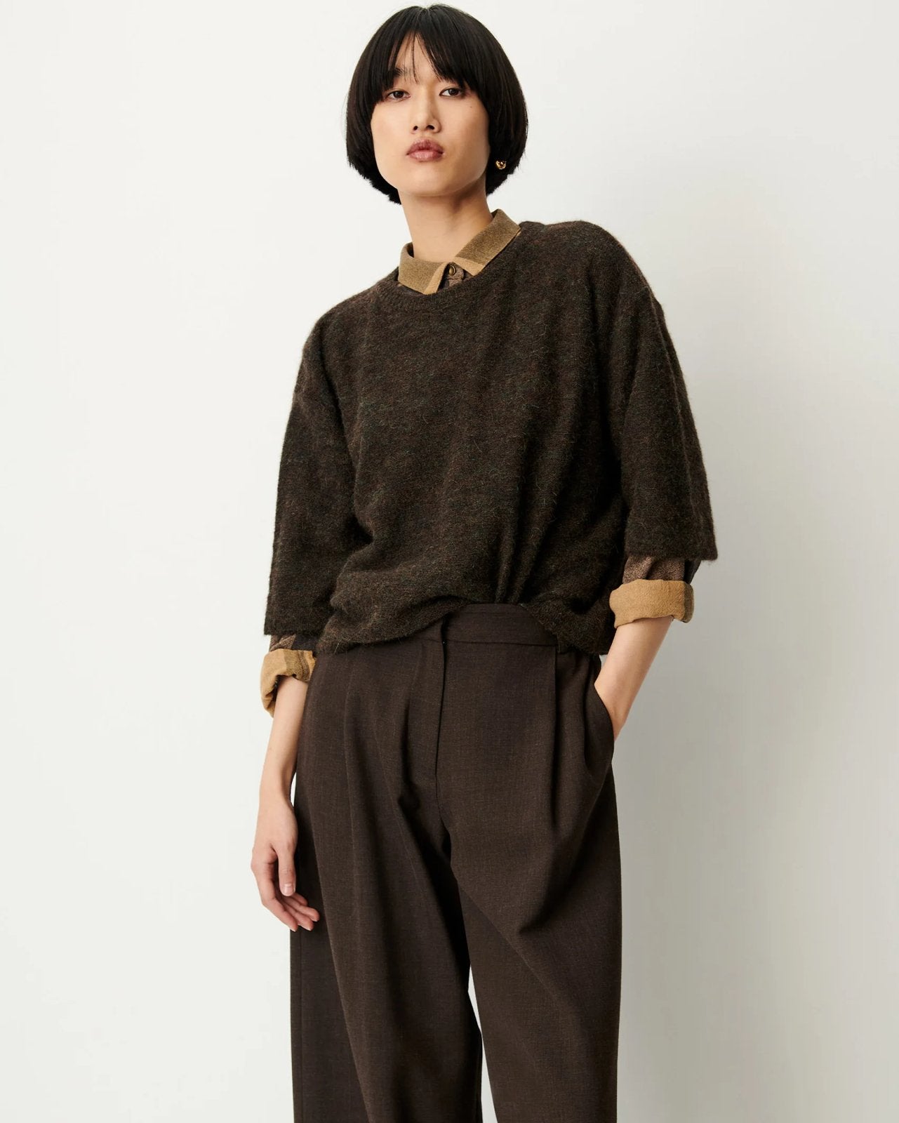 Sessùn prachtig licht truitje, bruin mêlee alpaca mix 36/S, Ophalen of Verzenden, Nieuw, Maat 36 (S), Bruin