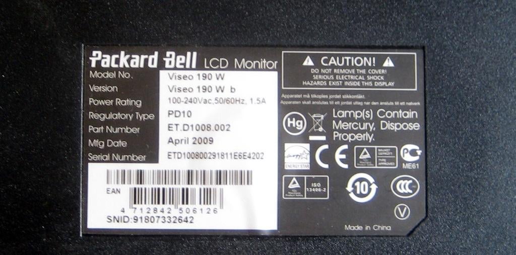 Monitor Packard Bell, Computers en Software, Ophalen, Gebruikt, Packard Bell, Kantelbaar