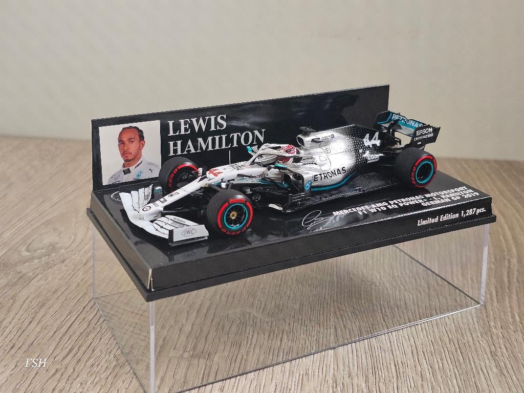 Mercedes W10, Lewis Hamilton, GP Germany 2019 (witte neus)., Ophalen of Verzenden, Zo goed als nieuw, Auto, MiniChamps