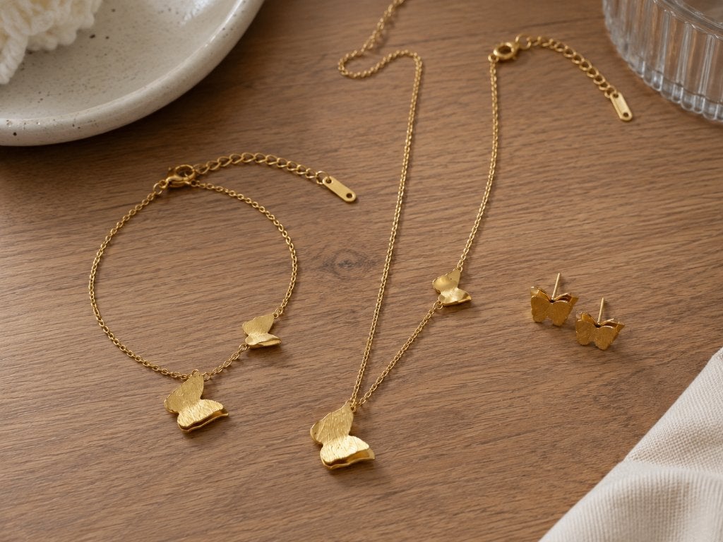 Vlinder sieraden set (stainless steal), Ophalen of Verzenden, Goud, Overige typen