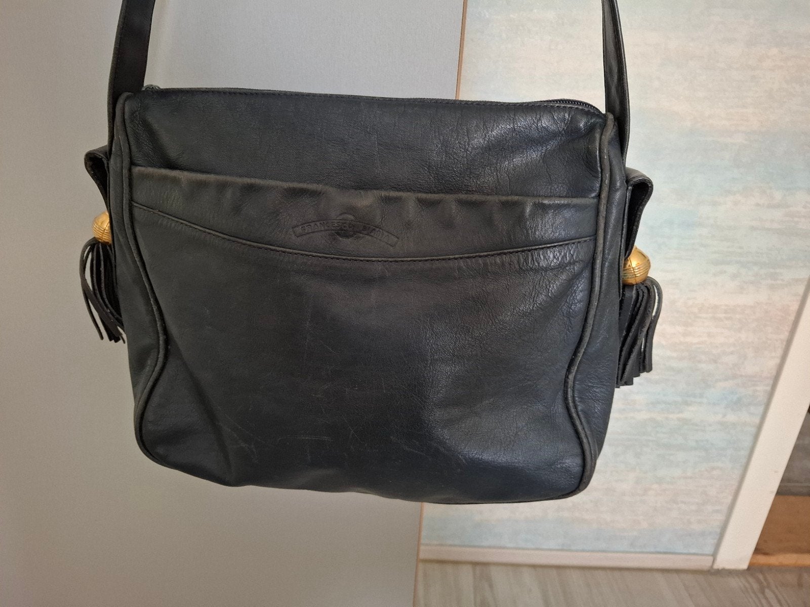 Leren schoudertas van Francesco Biasia, Overige merken, Blauw, Ophalen of Verzenden, Zo goed als nieuw