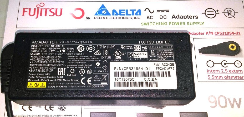 Fujitsu CP531954-01 19V 4.74A 90W Adapter Delta ADP-90BE D, Ophalen of Verzenden, Nieuw, Fujitsu Limited