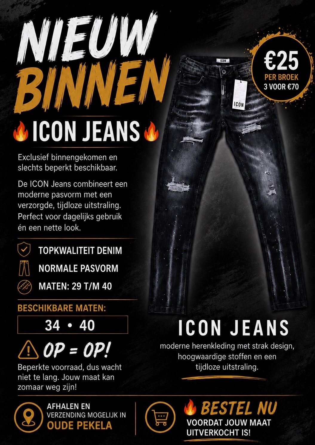 Icon jeans diverse maten, Kleding | Heren, Spijkerbroeken en Jeans, Ophalen of Verzenden, Nieuw, Zwart