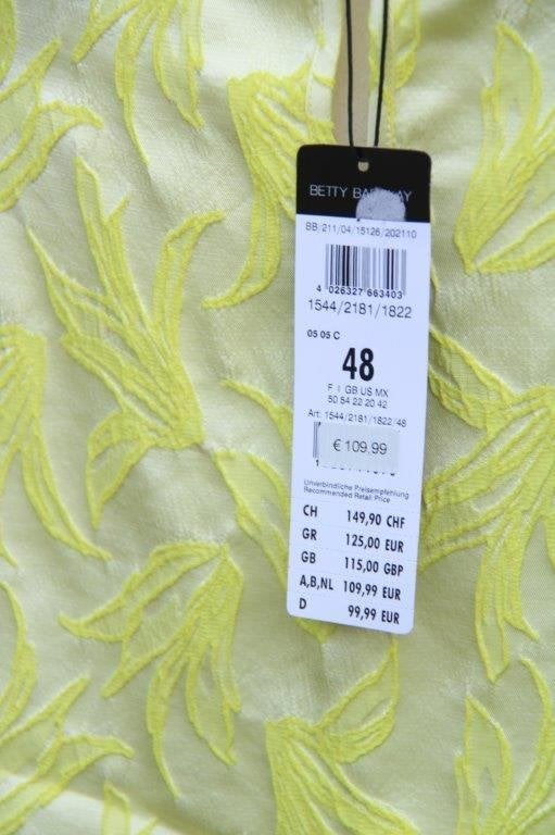 Jurk geel Betty Barclay mt 48 Nieuw Vaste prijs, Geel, Maat 46/48 (XL) of groter, Betty Barclay, Nieuw