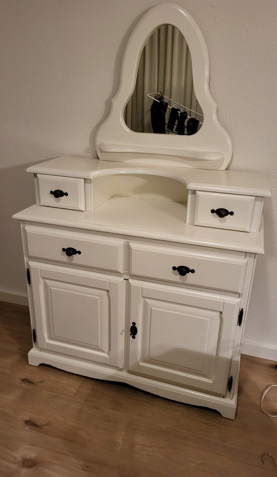 Witte kaptafel met spiegel en lades, Ophalen, Gebruikt, 50 tot 100 cm, Hout