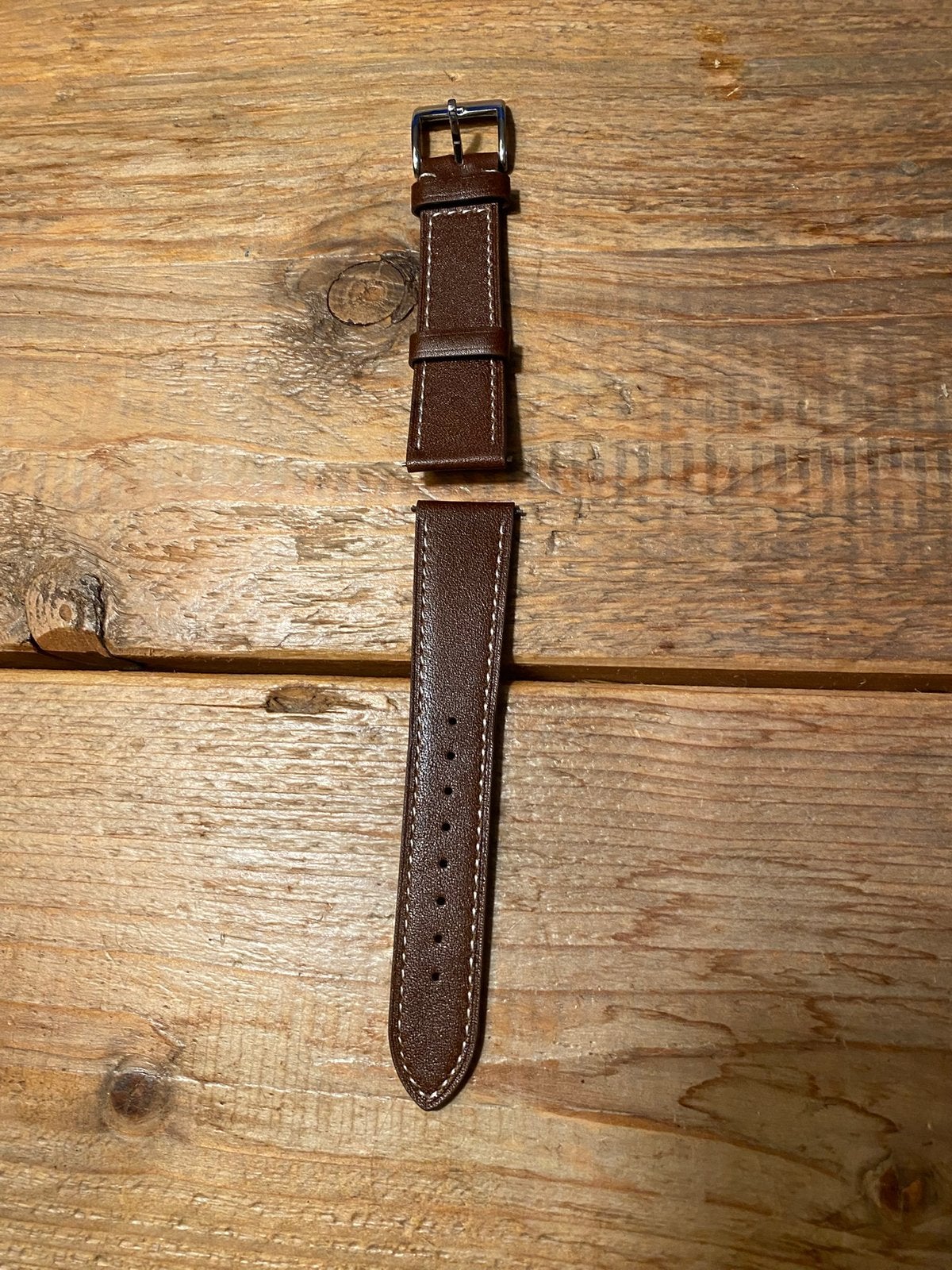 Bruin echt lederen herenhorlogebandje 21mm (NIEUW), Ophalen of Verzenden, Nieuw, Leer, Overige merken