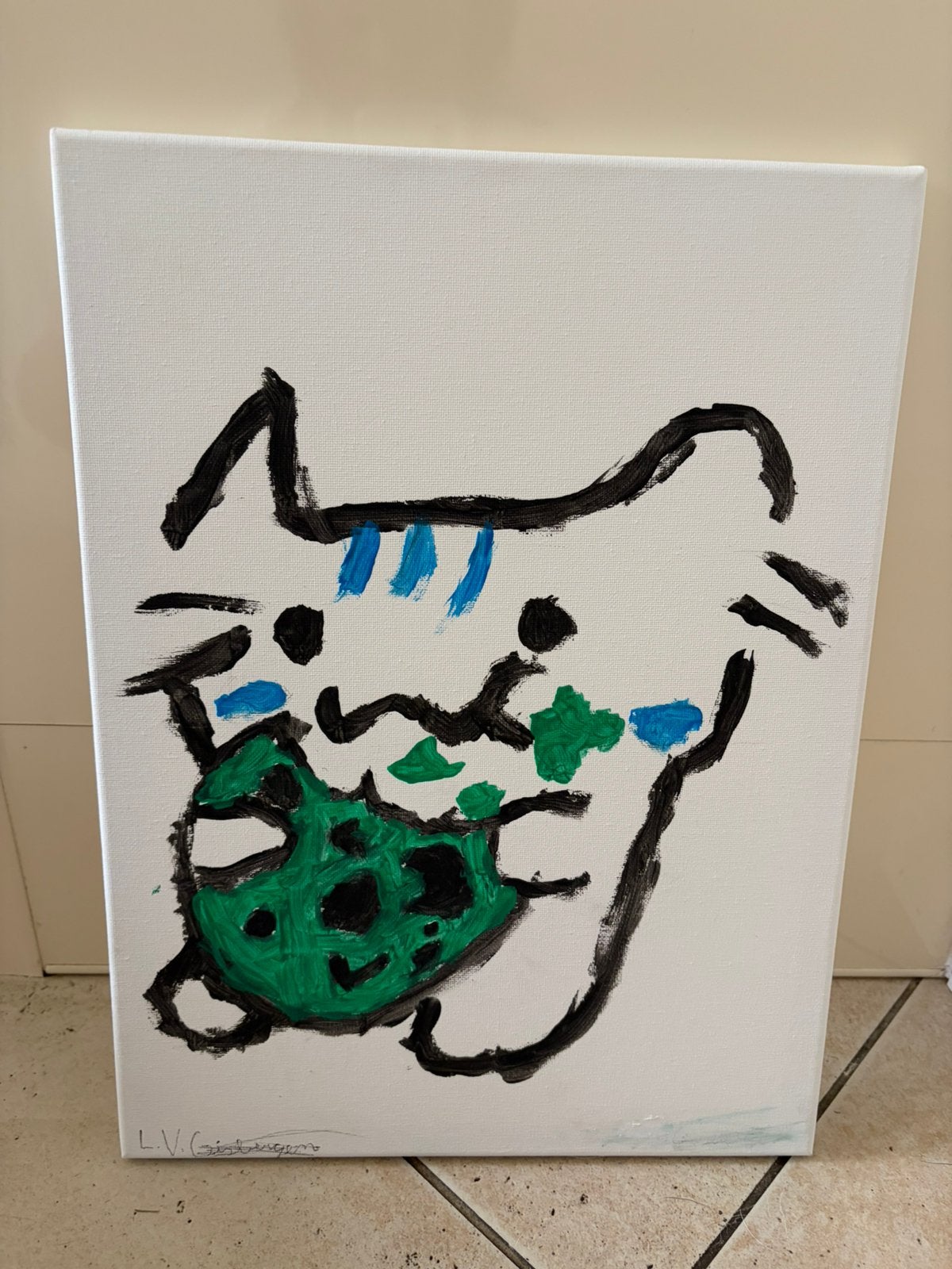 Schilderij grappige kat met koekje, Ophalen of Verzenden
