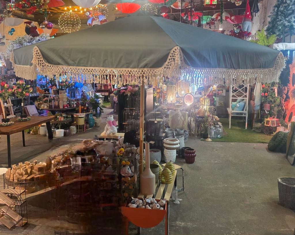 Volantes Ibiza parasol kaki 3m nieuw in doos, Tuin en Terras, Ophalen of Verzenden, Nieuw, Stokparasol