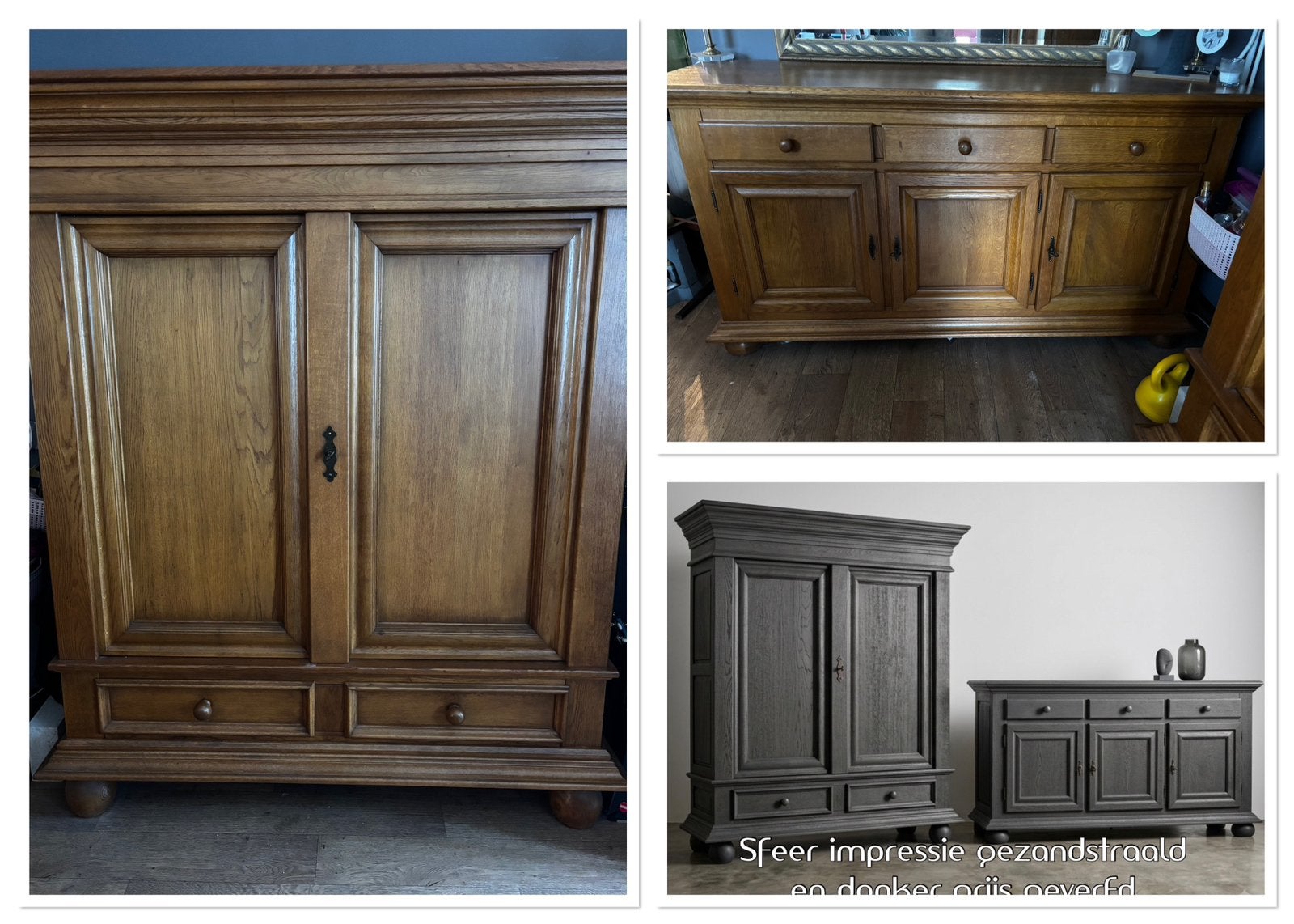 TEAB 2 massief eiken kasten - Broodkast & Dressoir kast, Ophalen, Gebruikt, 100 tot 150 cm, Klassiek
