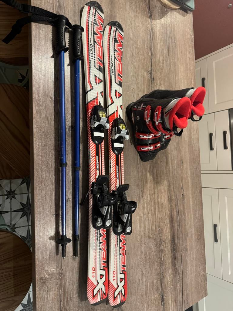 Set kinderskies 110cm met Nordica skischoenen en skistokken, Sport en Fitness, Ophalen, Gebruikt, 100 tot 140 cm, Nordica