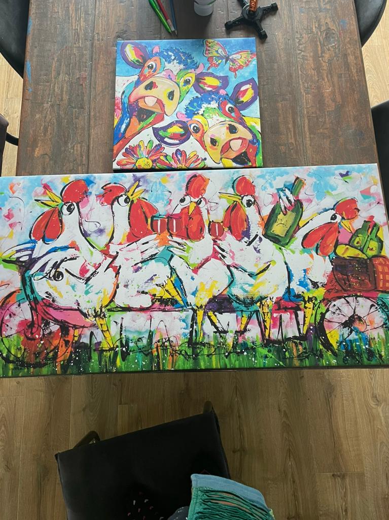 Vrolijkschilderij 2 canvas doeken tekoop, Ophalen