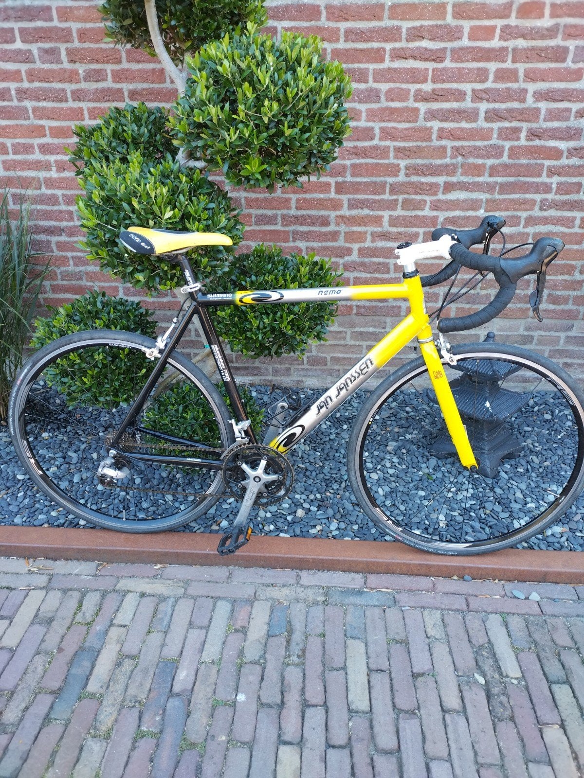 Jan Janssen racefiets - Zwart/Geel - Shimano Sora, Gebruikt, Aluminium, 53 tot 57 cm, Ophalen