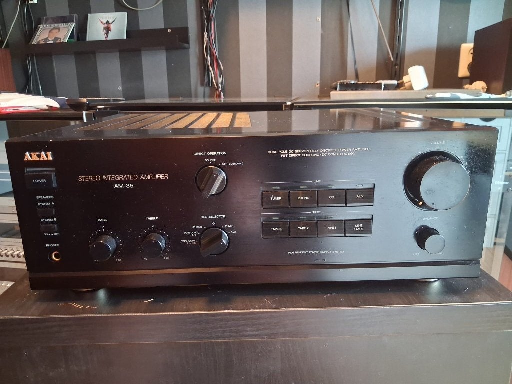 Akai stereo integrated amplifier AM-35, Gebruikt, 120 watt of meer, Stereo, Ophalen