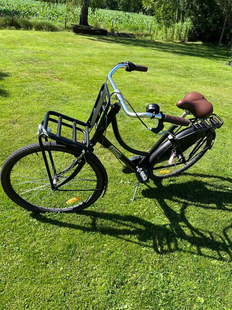 Popal Daily Dutch Basic Kinderfiets - Zwart met bruin zadel, Overige merken, Velgrem, Ophalen of Verzenden, 53 tot 56 cm