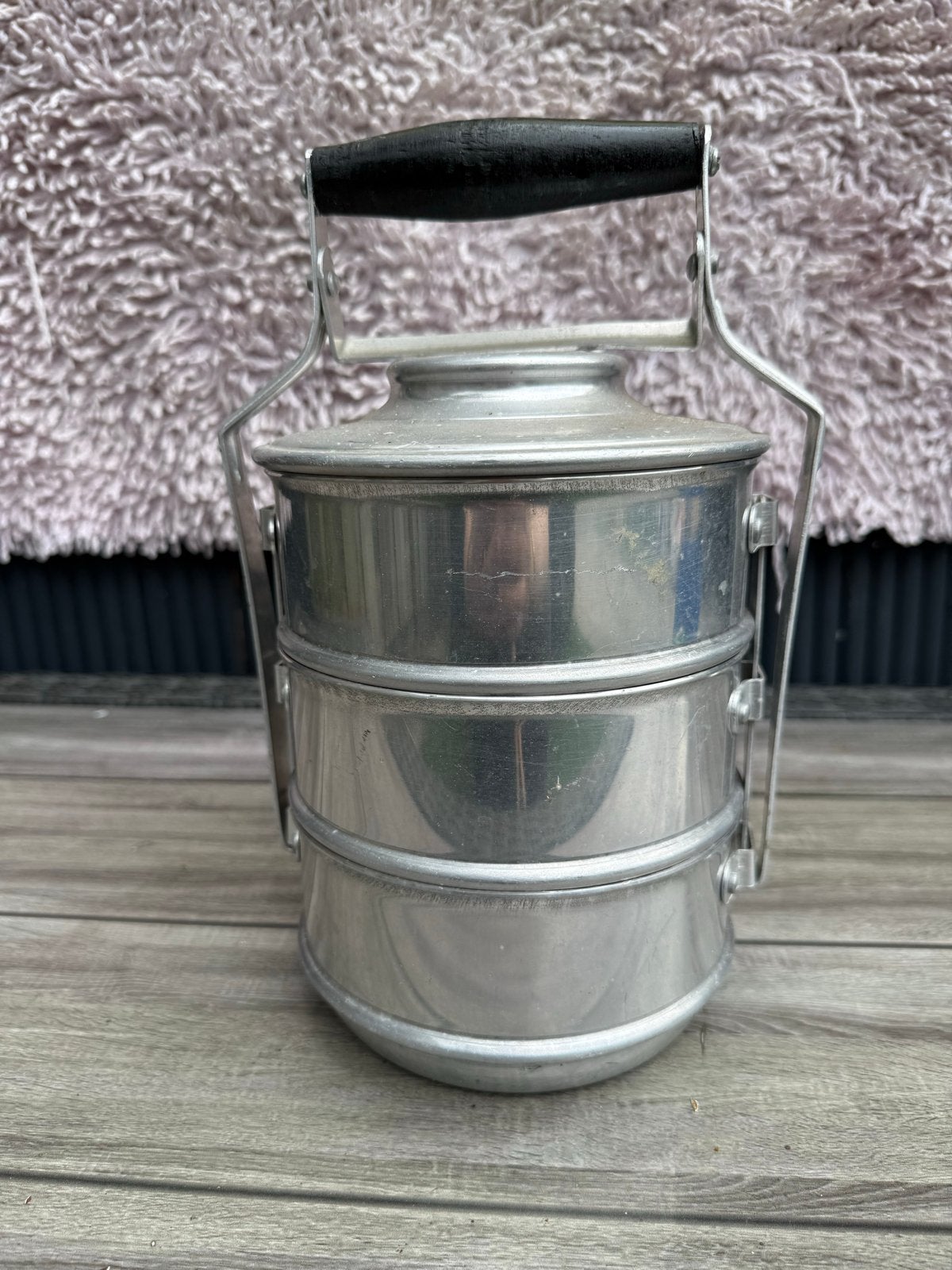 Vintage aluminium tiffin lunchbox - 3 lagen, Ophalen