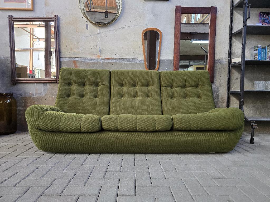Vintage Jaren 80 Bank 3-zits Groen | Retro Space Age Sofa, Gebruikt, Stof, Driepersoons, 75 tot 100 cm