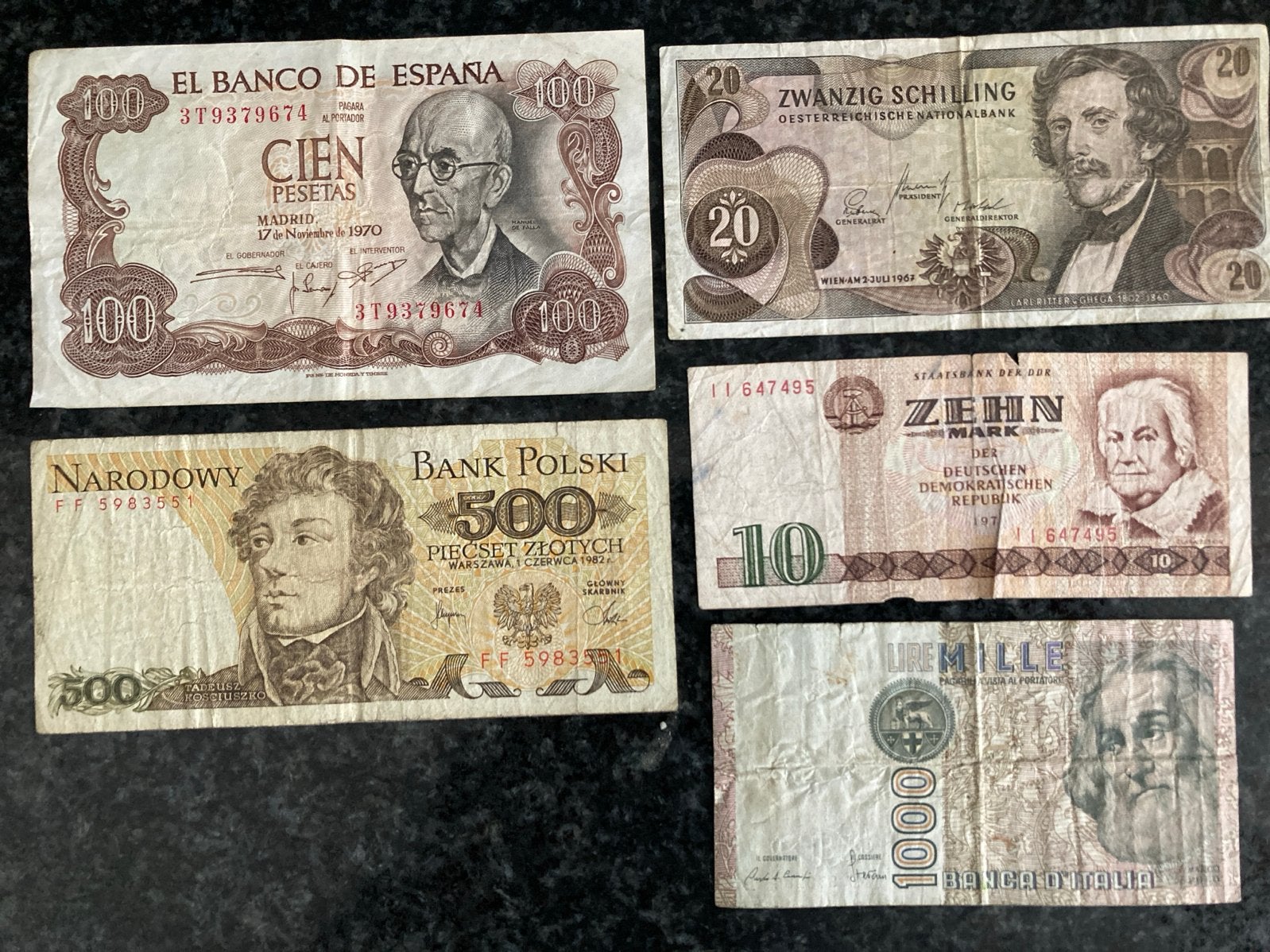 Set van 5 historische bankbiljetten uit diverse landen, Ophalen of Verzenden, Overige landen, Setje