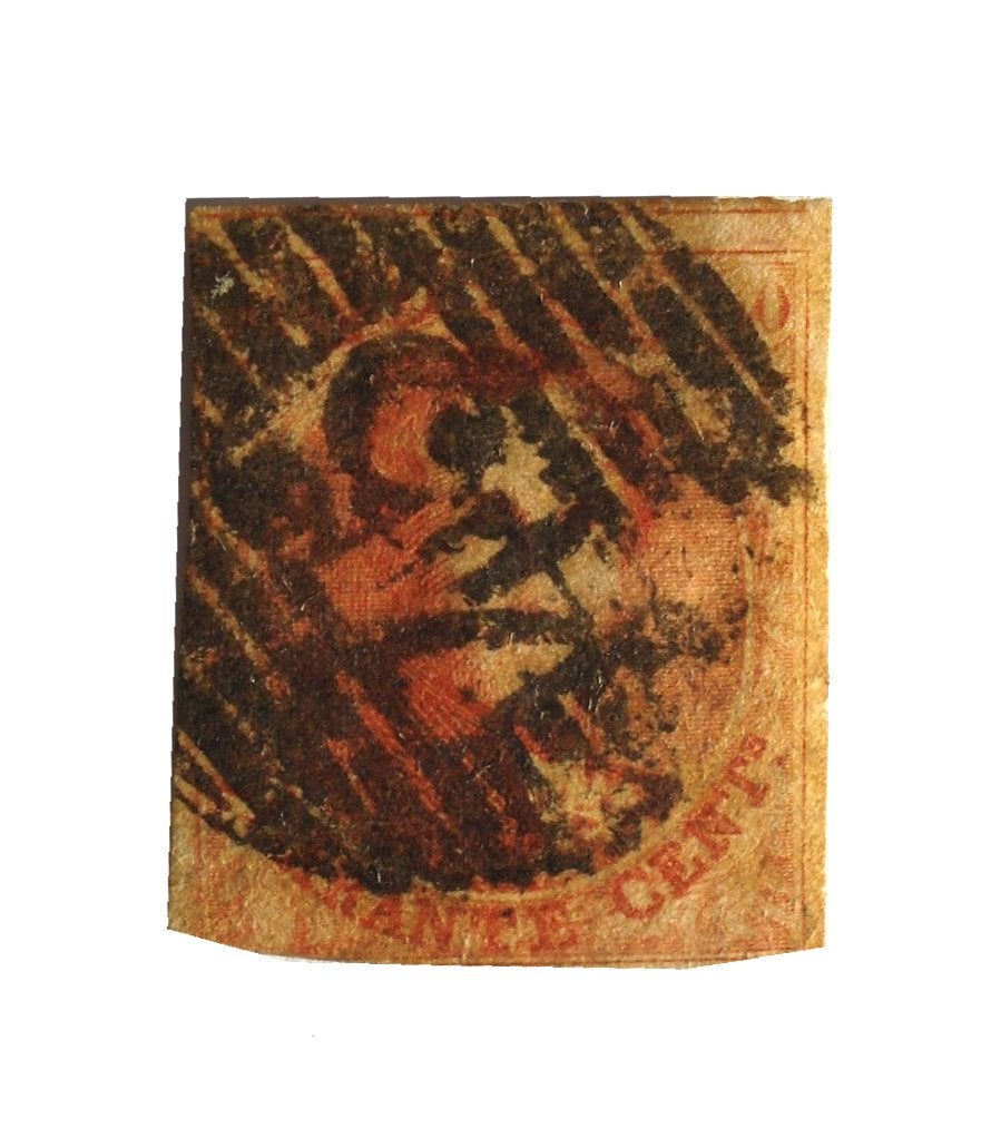België 40 centimes 1848 (hoge cat.waarde), Ophalen of Verzenden, Gestempeld, Met plakker