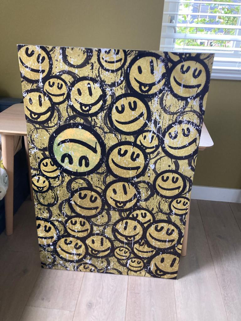 XL Schilderij met vrolijke smiley gezichten, Ophalen