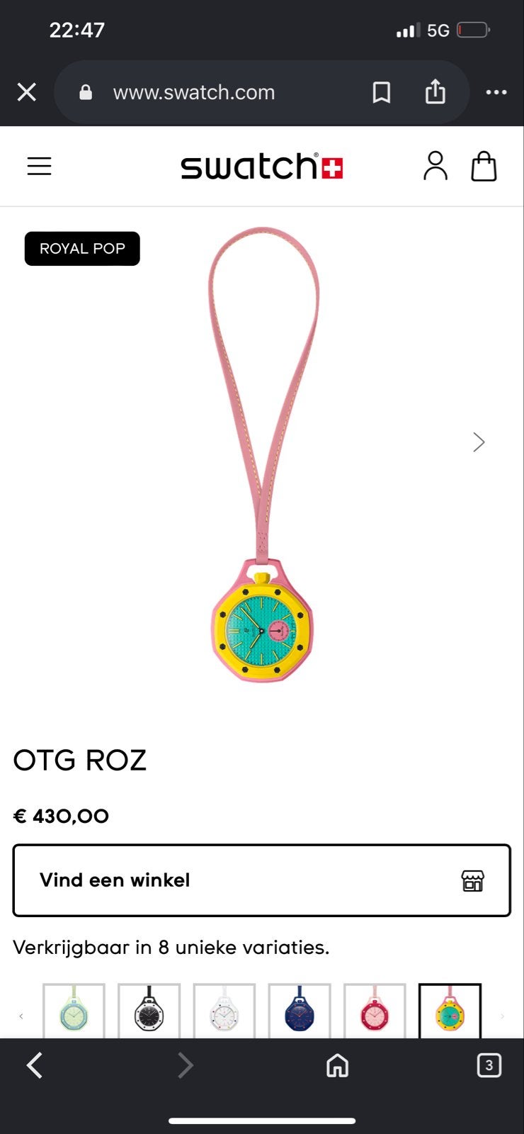 Swatch OTG ROZ Royal Pop Zakhorloge met doos, Ophalen, Leer, Swatch, Zo goed als nieuw