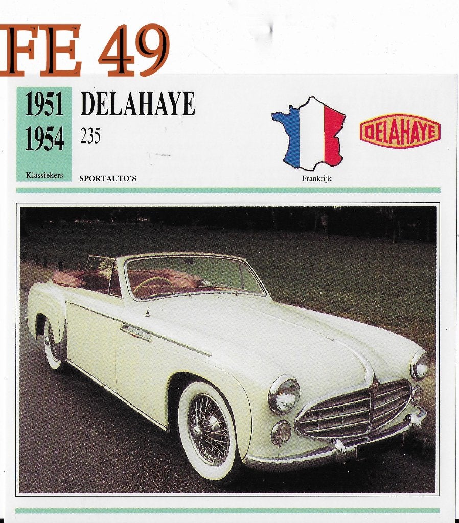 Fe49 autokaart delahaye 235 ( 1951 - 1954, Ophalen of Verzenden, Zo goed als nieuw, Auto's