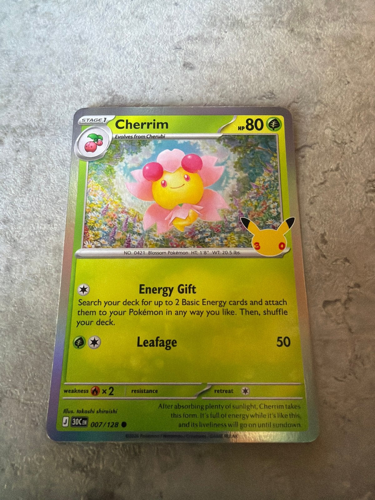 Cherrim Pokémon kaart - Celebrations set, Ophalen of Verzenden, Zo goed als nieuw, Losse kaart, Foil