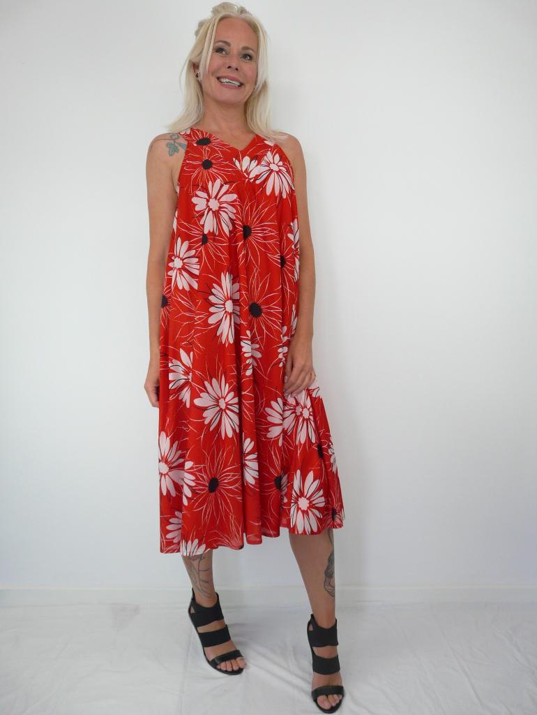 *Abfab Vintage Rode Wijde Jurk met Bloemen 42*, Vivian Claire, Maat 42/44 (L), Ophalen of Verzenden, Zo goed als nieuw