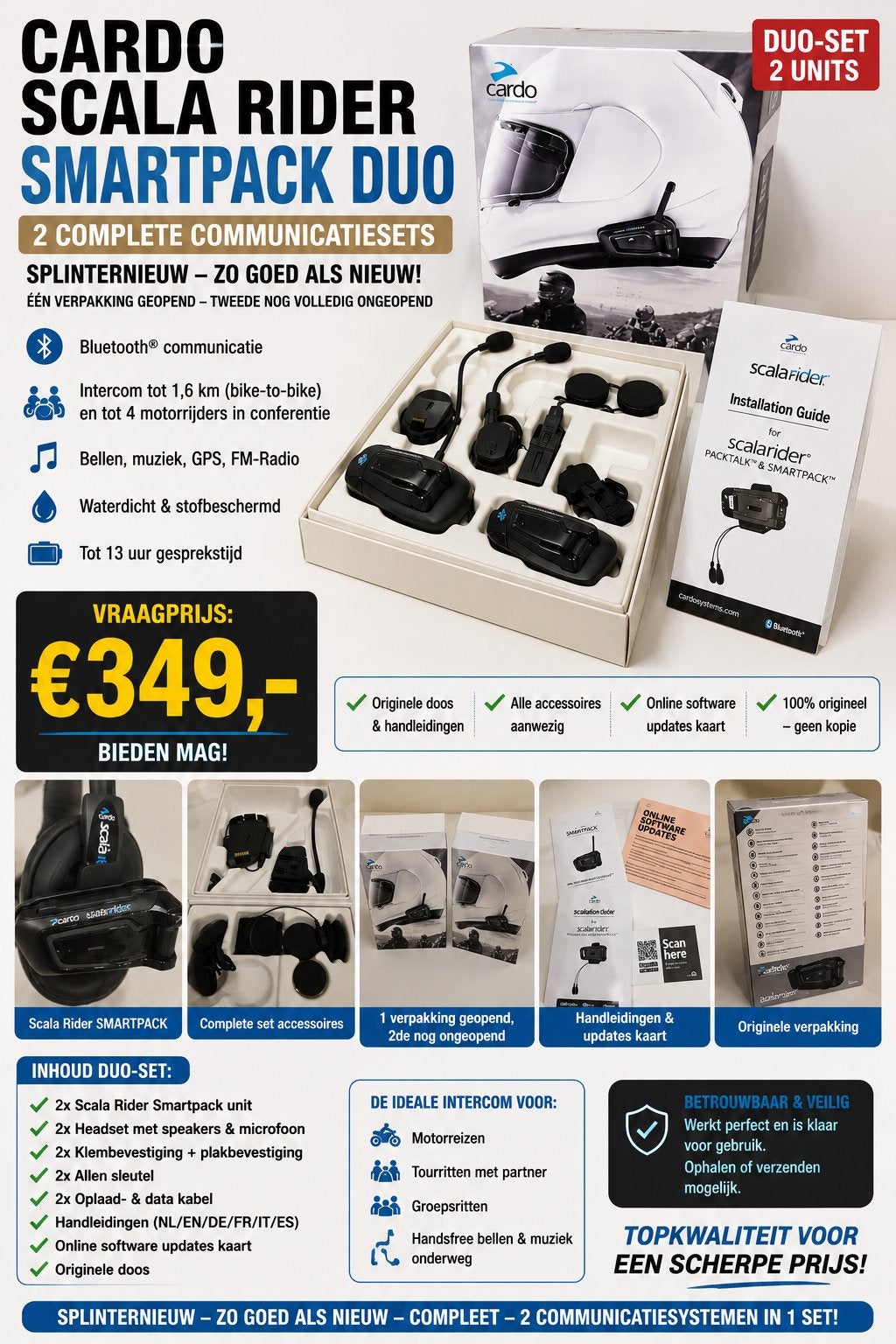 2x Splinternieuwe Cardo Scala Rider SMARTP. Nieuw in doos), Ophalen of Verzenden, Nieuw