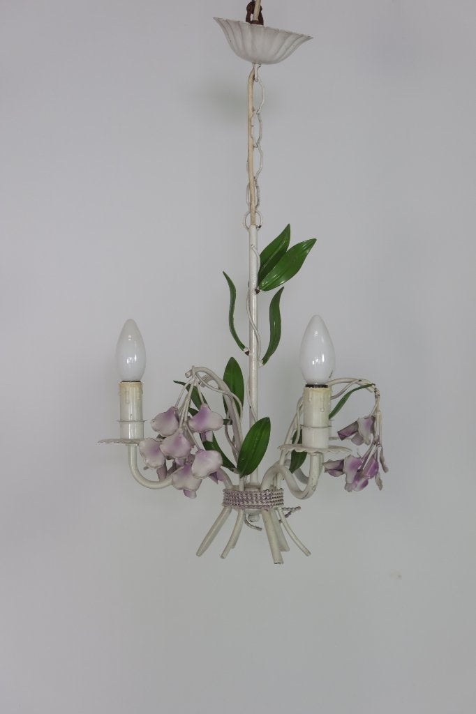 vintage ijzeren bloemen hanglamp uit frankrijk, jaren 60, Ophalen of Verzenden