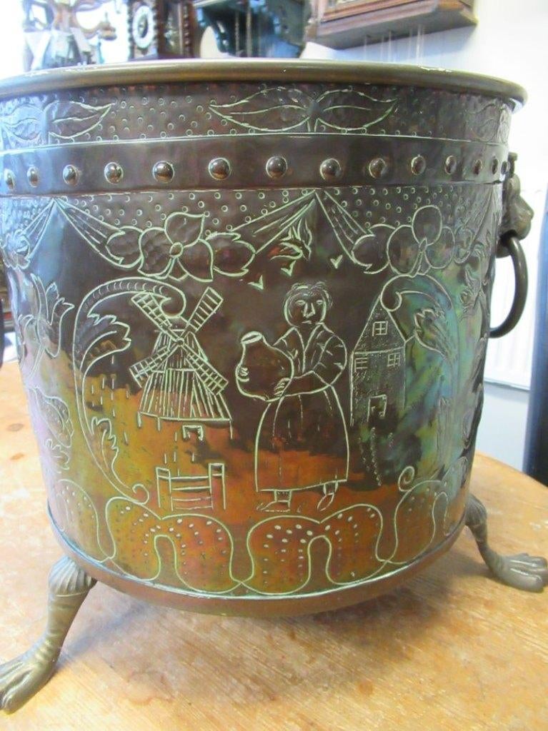 Oer 11302 antieke gegraveerde koperen pot, Ophalen