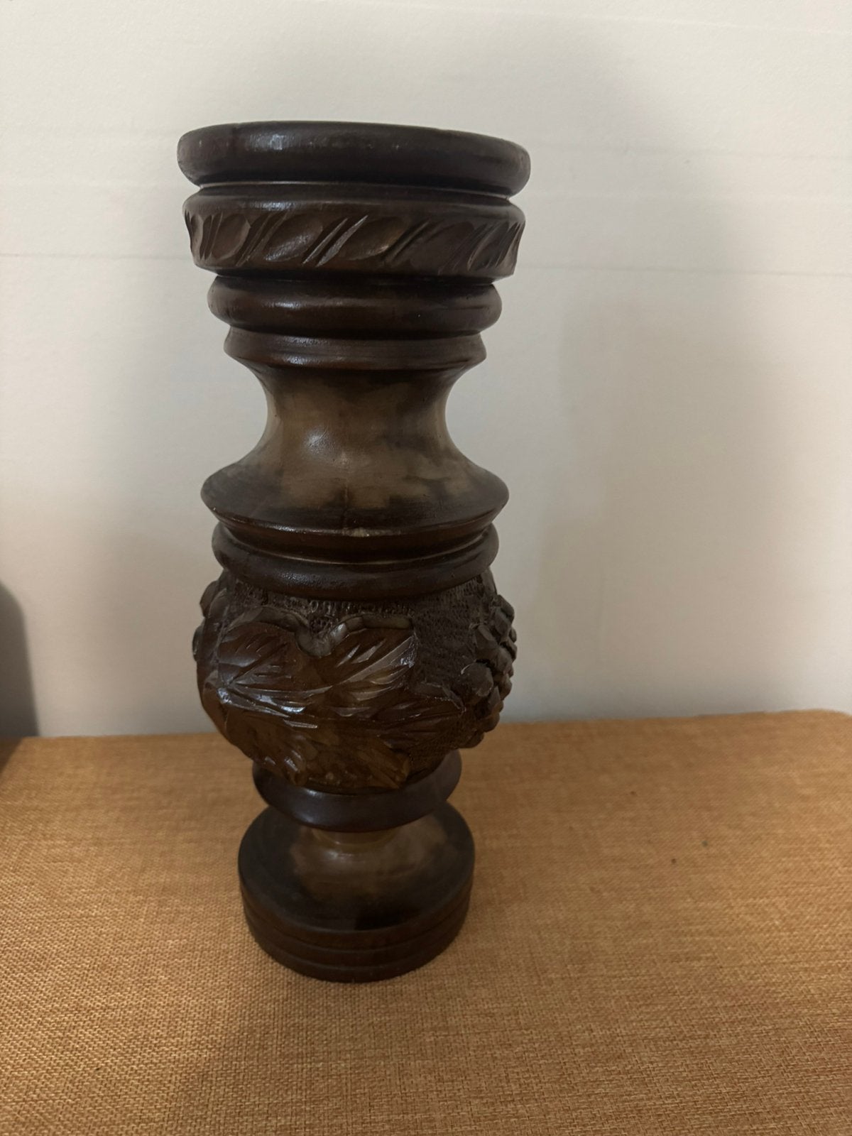 Houten vaas, hoogte 34.5 cm, Bruin, Ophalen of Verzenden, Hout, 34 cm
