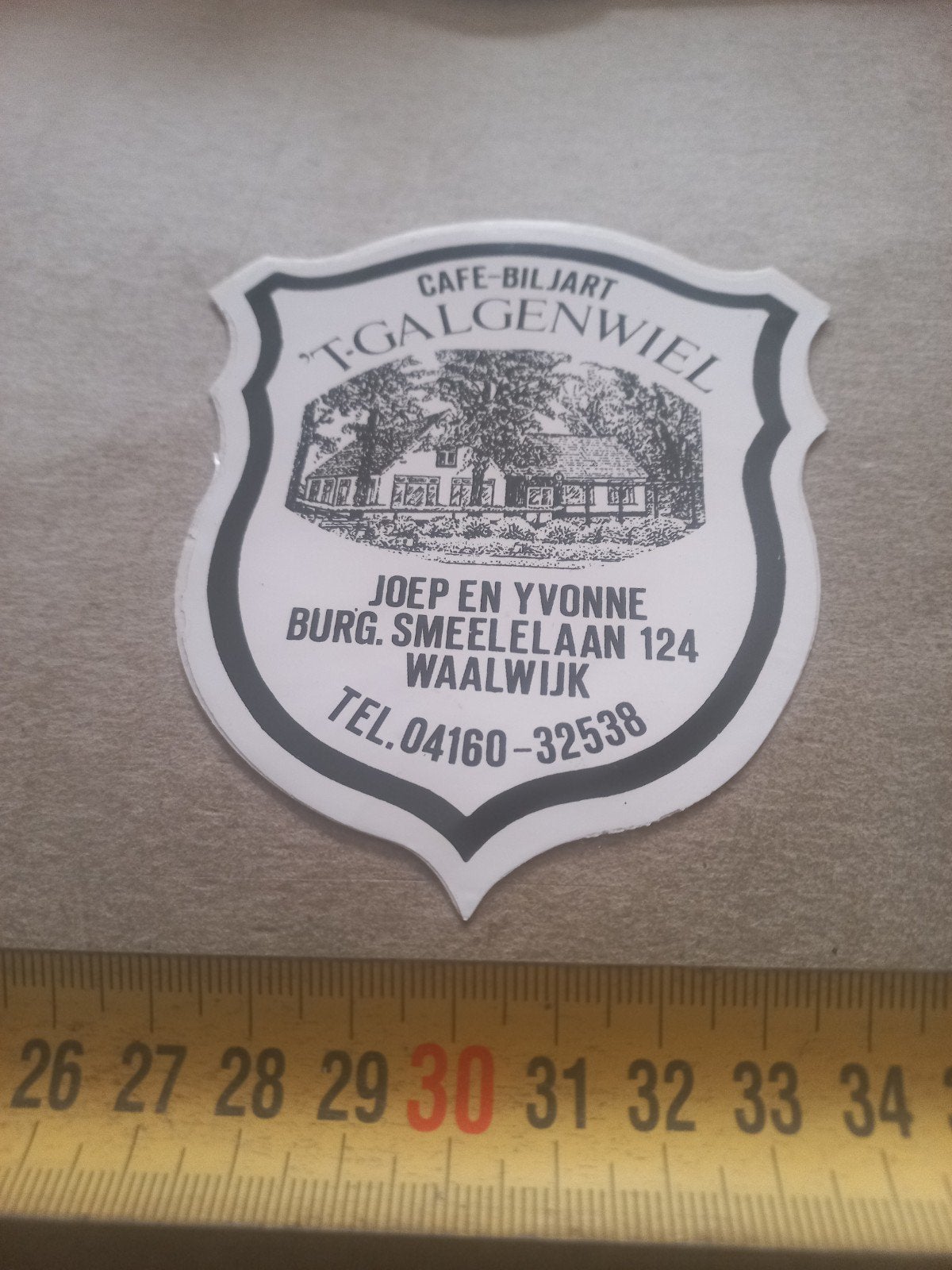 Vintage sticker Cafe-Biljart 't Galgenwiel Waalwijk, Ophalen of Verzenden, Gebruikt, Overige typen