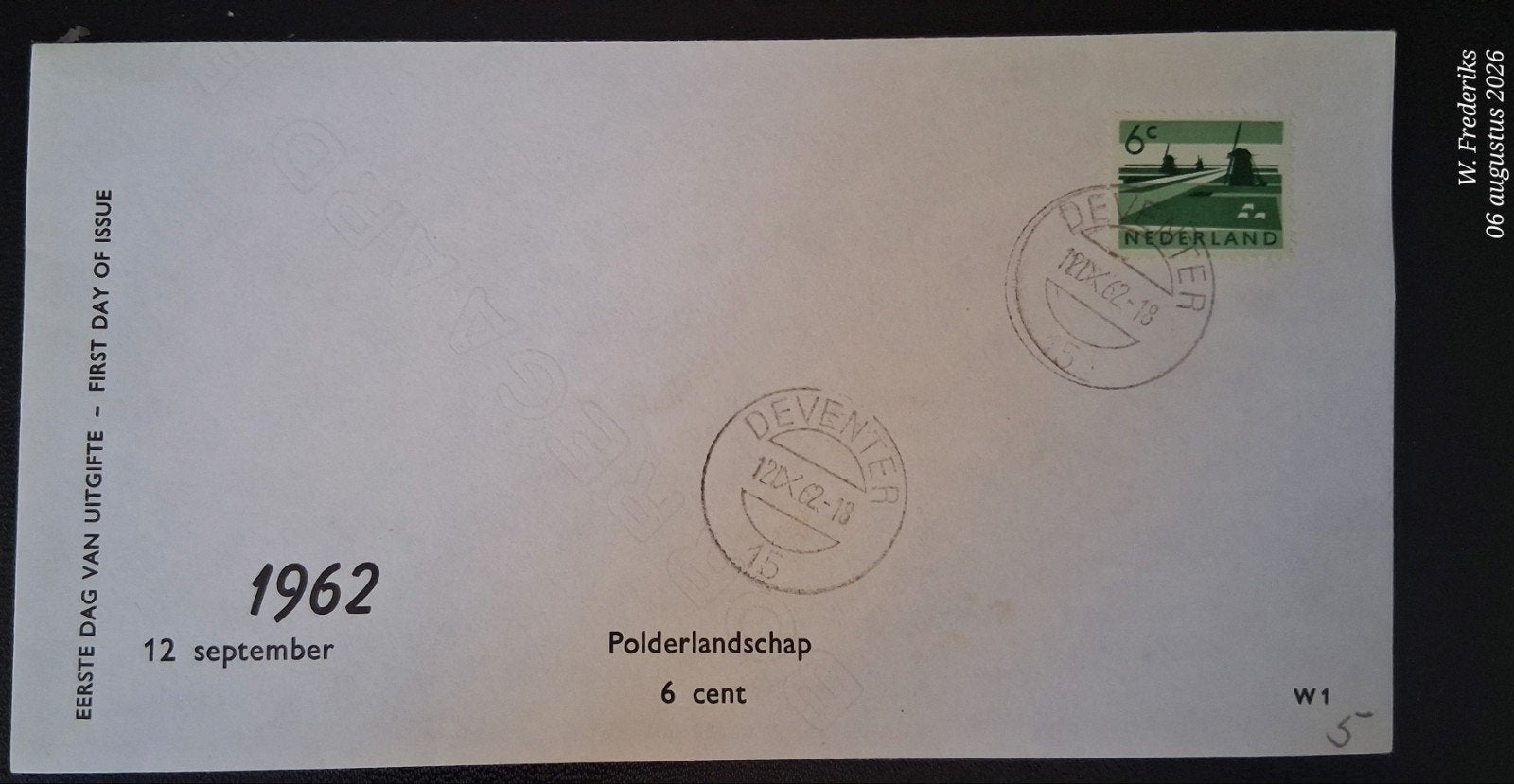 Envelop Eerste dag van uitgifte W1, Postzegels en Munten, Postzegels | Eerstedagenveloppen, Ophalen of Verzenden, Onbeschreven